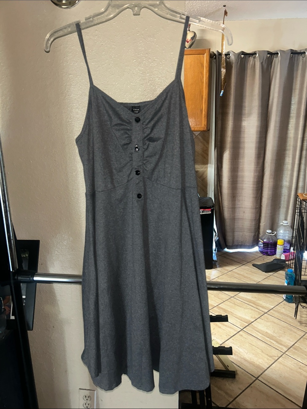 SHEIN Curve Gray Button-Front Spaghetti Strap  Sleep Dress